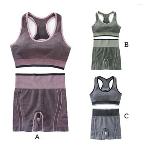 Ensembles actifs Soutien-gorge de sport Ensemble short et haut de couleur unie pour femmes Fitness Push Up 3 4 sous-vêtements à larges bretelles amovibles Tenues d'exercice de yoga