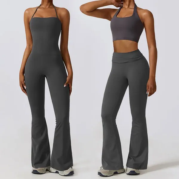 Conjuntos activos Mono deportivo para mujer, pantalones acampanados para Fitness, traje de Yoga de una pieza, trajes de gimnasio y baile, ropa deportiva, conjunto de entrenamiento 342