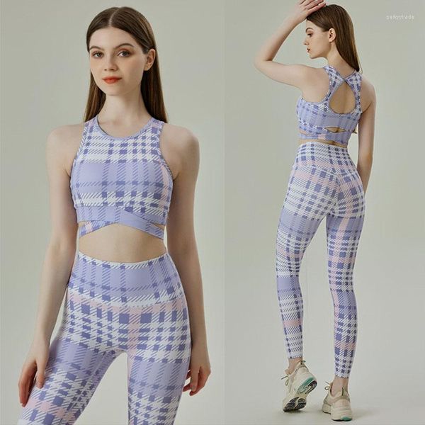 Conjuntos activos, traje de Yoga a la moda para primavera y verano, Sujetador deportivo Sexy sin mangas para mujer, mallas de elevación de glúteos de cintura alta, conjunto de gimnasio para correr