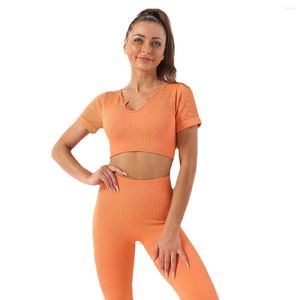 Ensembles actifs Super Bling sans couture Yoga ensemble entraînement Gym femmes à manches courtes haut court taille haute Leggings sport usine en gros