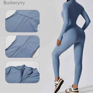 Actieve sets Trainingspakset Dames Yoga Jumpsuit Opstaande kraag Halve rits Lange slee Hoge taille Butt Lift Fitness Sportbodysuit LeggingL231221