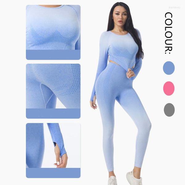 Ensembles actifs deux pièces dégradé sans couture femmes costume de sport fitness femme yoga ensemble ombre push up entraînement gym porter des vêtements de course vêtements de sport