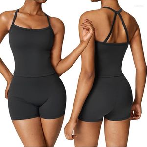 Ensembles actifs Ensemble d'entraînement deux pièces pour dames, soutien-gorge de sport, taille haute, hanche, jogging, push-up, leggings, shorts de cyclisme, vêtements de yoga