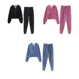 Ensembles actifs hiver femmes Style décontracté Fitness vêtements de course ensemble voyage à manches longues avant fermeture éclair à capuche pantalon Kit rose