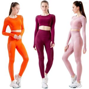 Active Sets Women Gym Set 2 -delige sport -leggings Crop top Activewear yoga -pak voor fitness naadloze workoutpakken Oefening Running slijtage