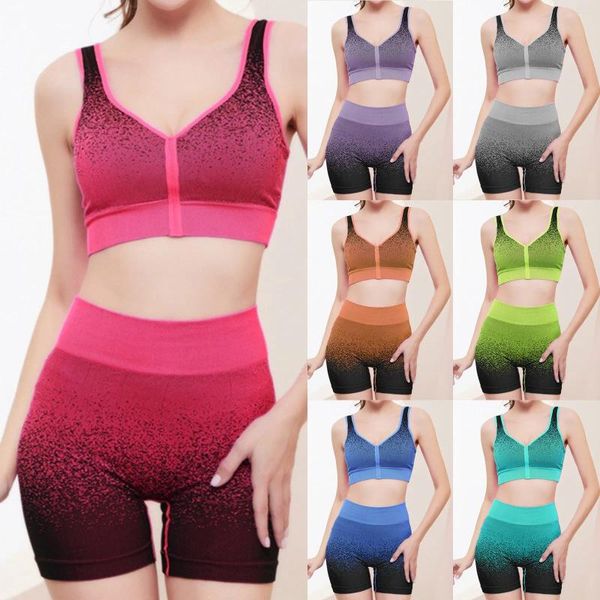 Ensembles actifs Femme confortable antichoc Fitness course Yoga débardeur sans anneaux en acier ensemble de coton coloré linge de sport dentelle sexy