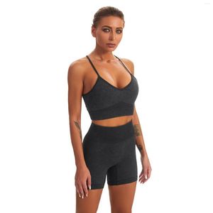 Actieve Sets Vrouwen Effen Sport Pak Gym Set Sexy Schoonheid Terug Bh Naadloze Strakke Shorts Workout Fitness Hardlopen Ademende Training Yoga