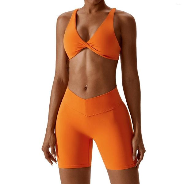 Ensembles actifs femmes extensible Compression V coupe Scrunch dos Shorts et soutien-gorge ensemble les filles actuelles Sexy course en plein air Fitness Yoga