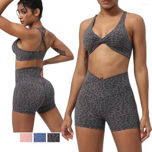 Active Sets Dames Workout Outfit Leopard Yoga Set Sport Bra Fitness High Taille Gym Shorts Spandex Tracksuit Ademende looppak