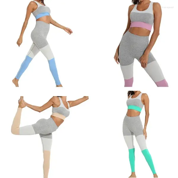 Conjuntos activos Conjunto de entrenamiento para mujer Leggings con sujetador abierto sin costuras, deporte de yoga con bloques de color