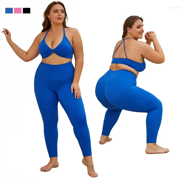 Ensembles actifs Ensemble de Yoga pour femmes, soutien-gorge et Leggings de Fitness surdimensionnés et respirants pour filles courbées, tenue d'entraînement de gymnastique, survêtement de sport extensible