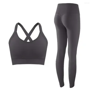 Actieve sets Dames Yogapak Hoge taille Sportkledingset voor dames Met grote elasticiteit V-hals Mouwloos Top Zweetabsorptiebroek 2