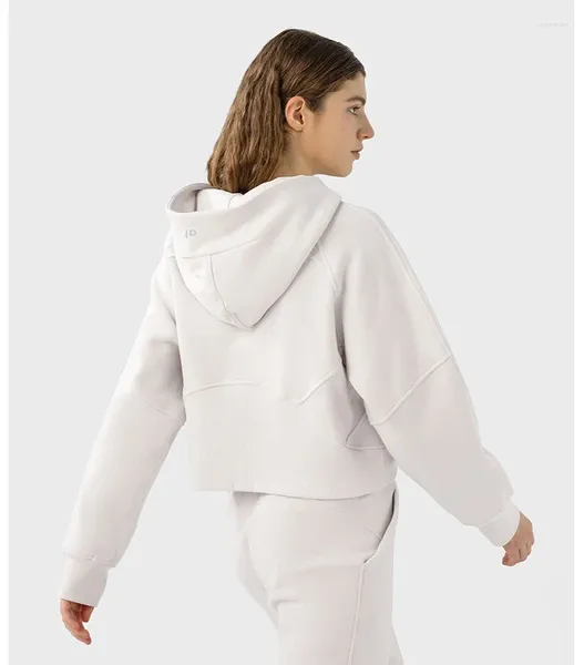 Ensembles actifs Vêtements de yoga Al avec logo Ensemble de gymnastique Femmes Doublure brossée chaude Fermeture à glissière Veste de sport à capuche Lâche Casual Sweat à capuche assorti