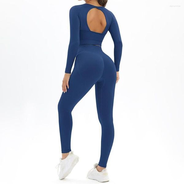 Conjuntos activos, conjunto de Yoga, ropa de entrenamiento para gimnasio, mallas sin costuras para mujer, traje de manga larga, ropa femenina, pantalones cortos de cintura alta, chándal