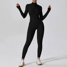 Active Sets Yoga Set Sexy Long Sleeved Jumpsuit Suit Zipper Gym Exclusieve Push Up Sit Ups Workout Kleding Fitness Bodysuit Sportkleding