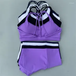 Active Sets Yoga Shorts Set Gym Sports 2 -Piece Women Workout Outfit Fitness Suit Cross Braps Bra High Taille Running TrackSuit