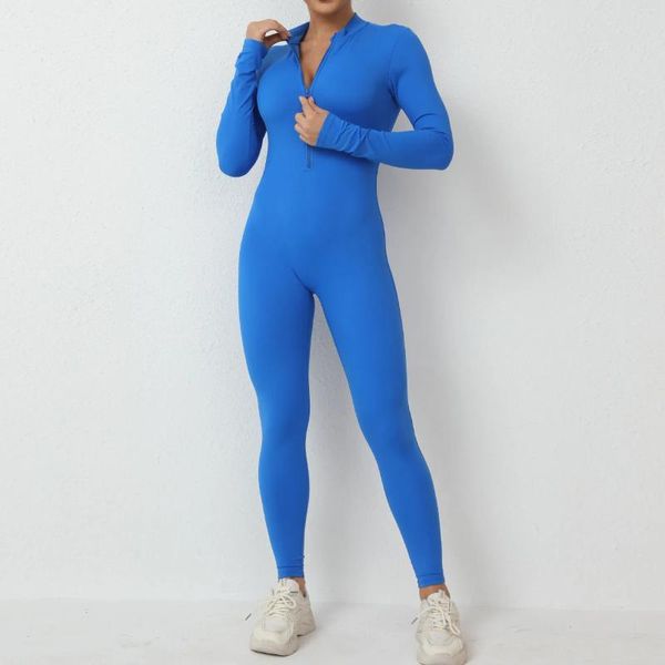 Conjuntos activos Juques de la cremallera Mujeres Mujeres 2024 Ropa de gimnasio de relleno para ropa deportiva Lycra Sport Set Outfit Traits Blue Brown