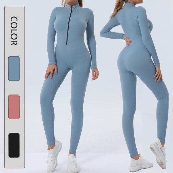 Active Sets Zipper Seamless One-Piece Yoga Suit Danse Ventre Resserrement Fitness Workout Set Stretch Body Gym Vêtements Push Up Sportswear