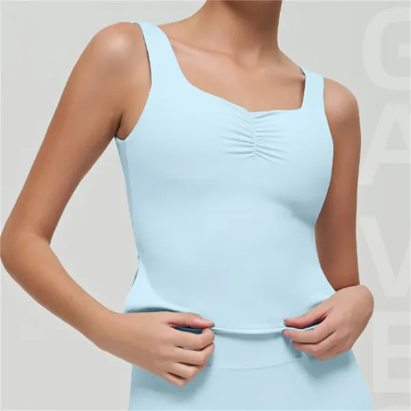 Camisas activas 2024 Almohadilla de nailon para mujer Camiseta sin mangas con espalda cruzada para yoga Sujetador deportivo incorporado Sensación desnuda Correr Entrenamiento físico Transpirable Gimnasio acolchado