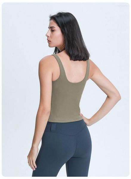 Chemises actives 5 couleurs en forme de U dos extensible entraînement Yoga soutiens-gorge femmes dos nageur longue longueur réservoir sexy sport chemise sans manches hauts athlétiques