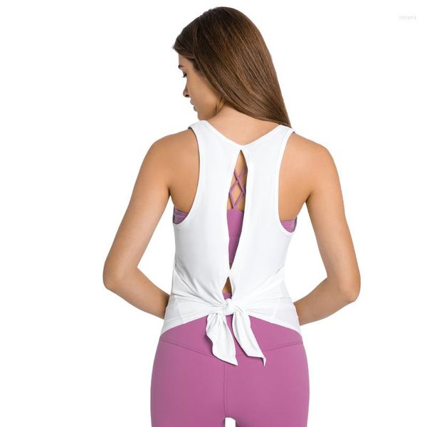 Chemises actives ABS LOLI cravate dos hauts d'entraînement pour les femmes col rond sans manches Yoga Sport chemise ouverte Gym Fitness athlétique réservoirs