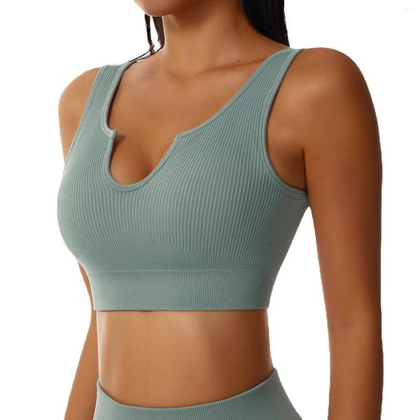 Camisas activas Ropa de yoga para fitness Sujetador deportivo para mujer Push Up Sexy Cuello en U Chaleco de gimnasio a prueba de golpes