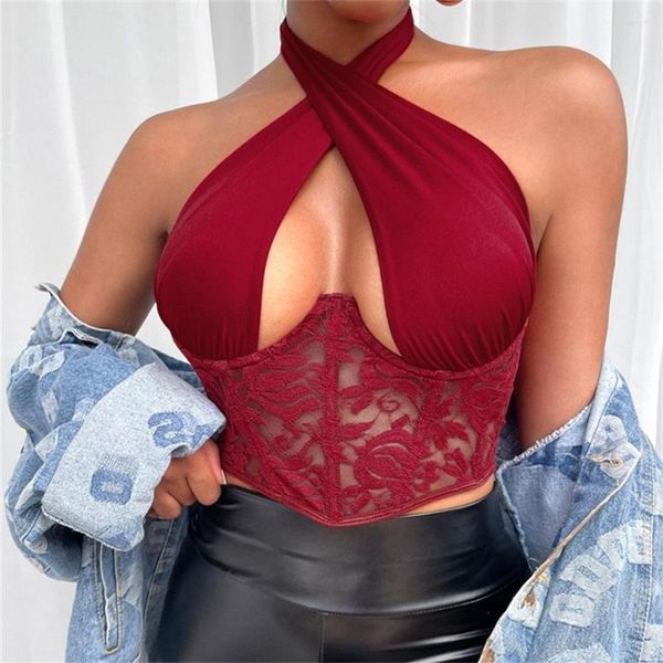 Chemises actives FITTOO femmes Sexy dos nu hauts mince Streetwear gilet Tube dentelle maille découpe recadrée débardeur Push Up sport soutiens-gorge femme