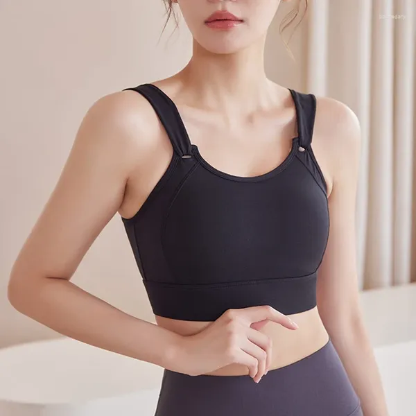 Camisas activas, Top de gimnasio para Mujer, Sujetador deportivo con realce, ropa de Pilates, ropa de Yoga, deportes de Lycra para talla grande, Bralette negro y Beige para Mujer