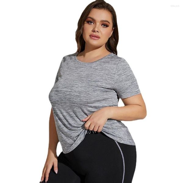 Camisas activas L a 4XL Tallas grandes Mujer Ropa de gimnasia Moda Espalda abierta Camiseta para correr Poliéster