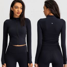 Actieve shirts lo capuchon jas crop tops dames korte hoodie herfst yoga winter massief kleur jas vrouwen casual sport zwart t-shirt