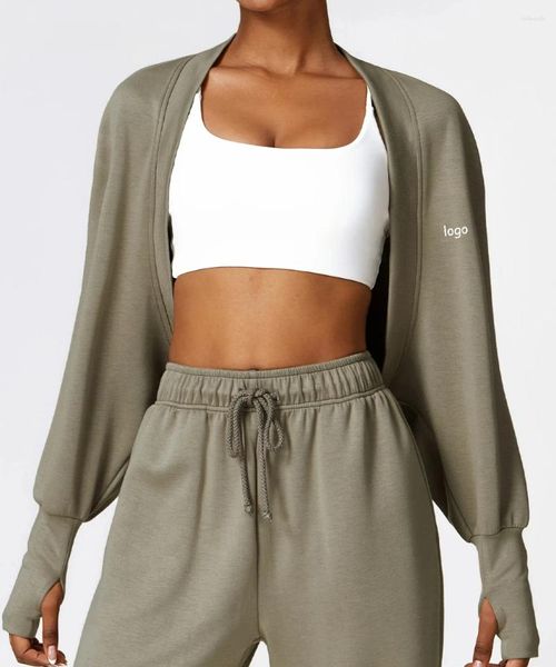 Chemises actives LO Cardigan tricoté Camisole manches chauve-souris veste de sport en cours d'exécution châle à manches longues costume de Fitness hauts d'entraînement pour les femmes