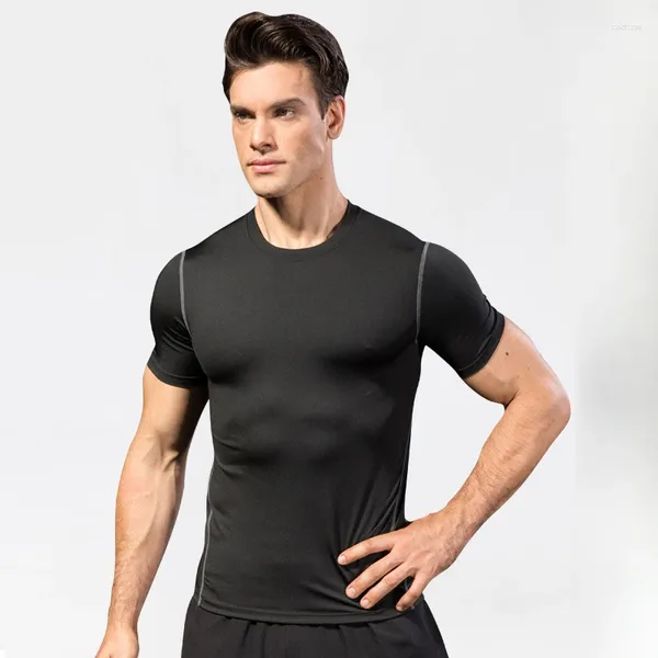 Chemises actives LO hommes serré entraînement Fitness vêtements course à manches courtes sport Amazon élastique séchage rapide T-shirt