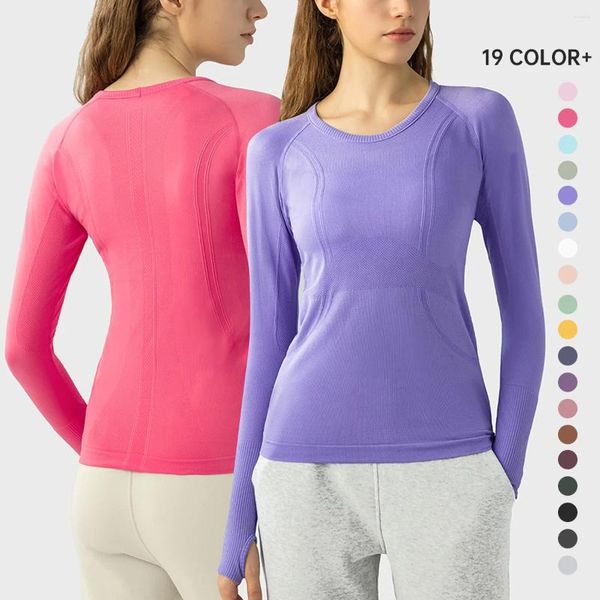 Chemises actives Logo équestre à manches longues sans couture vêtements de fitness haut de yoga chemise d'entraînement de gymnastique athlétique pour femmes avec trous pour les pouces