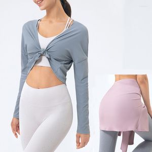Active Shirts Loose Long Sleeve Sport Top Women Yoga Shawl Sports Hip Cover Ckirt Fitness Dance Anti-Embarrassing Hanches Half-Length Tablier