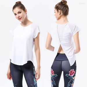 Camisas activas Lu Logo Primavera/Verano ropa de Yoga para mujer de manga corta adelgazante gimnasio deportes Top de secado rápido ropa de entrenamiento para correr