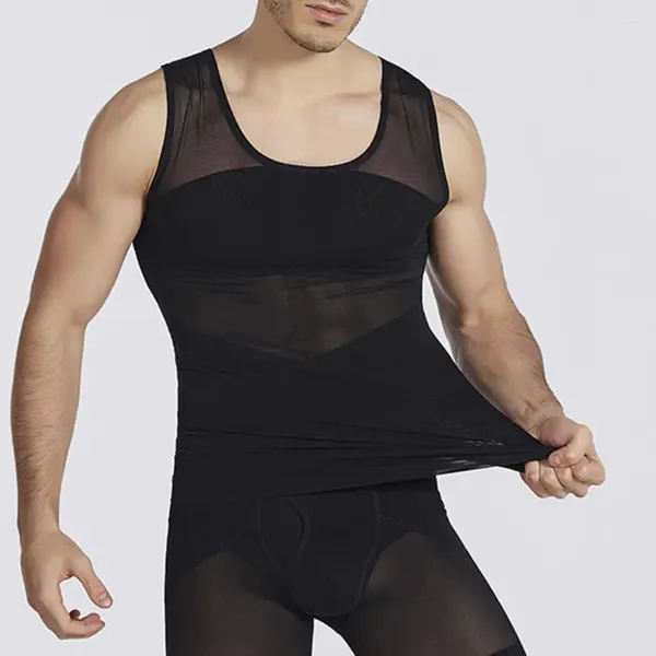 Camisas activas para hombres shaper de control de la vientre de la vientre modelando la ropa interior del entrenador de la cintura del entrenador correctivo del chaleco del chaleco