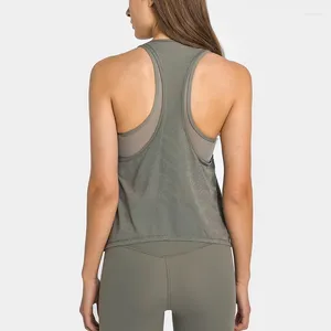 Actieve shirts mesh yoga tanktops ingebouwd in bh -workout kleding vrouwen racerback fitness top atletisch vest oefening hardloop gym