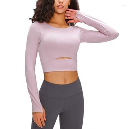 Active Shirts NCLAGEN Yoga Top Pour Femmes 2023 T-shirt De Sport À Manches Longues Avec Rembourré Push-up Évider Trous Pour Les Pouces Workout Gym Blouse