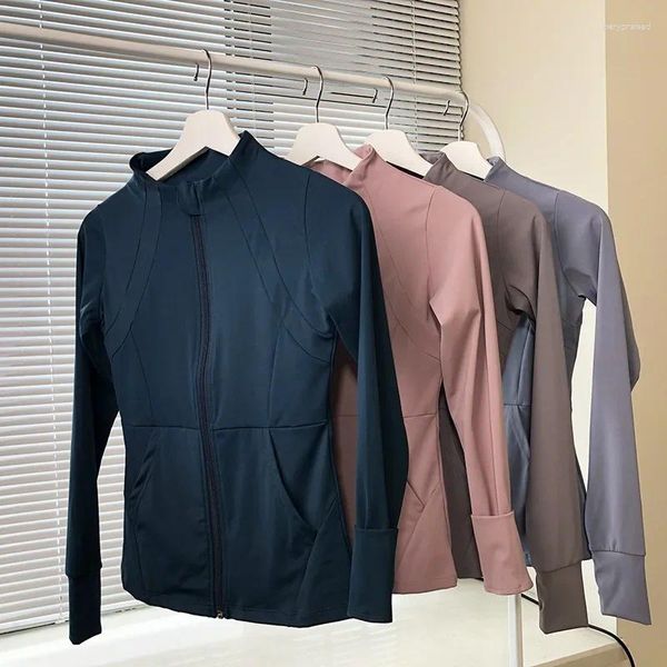 Camisas activas, abrigo deportivo con cadena de bolsillo LU 2023, sudadera con traje de Yoga cepillado de mezcla de algodón para Otoño/Invierno