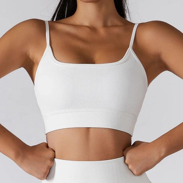 Chemises actives soutien-gorge de Yoga côtelé résistant à la forme physique entraînement haut court vêtements de Sport sans fil Push Up pour les femmes gilet