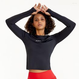 Chemises actives Running T-shirts à manches longues Fitness Yoga Wear Chemise de sport pour femme avec trous pour les pouces Stretch Respirant Athlétique Jogging