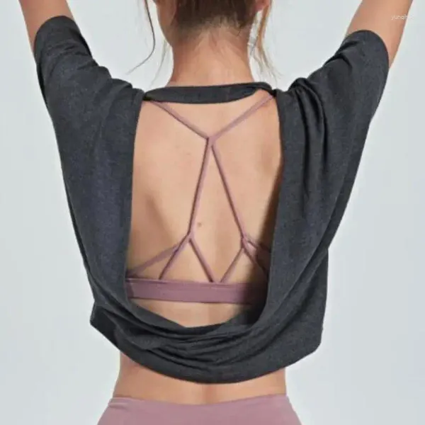 Chemises actives Sexy Backless Yoga Top Loose Rabot Dry Tank Femmes Gym T-shirt Fitness Femme Jersey Casual Workout Sports Shirt