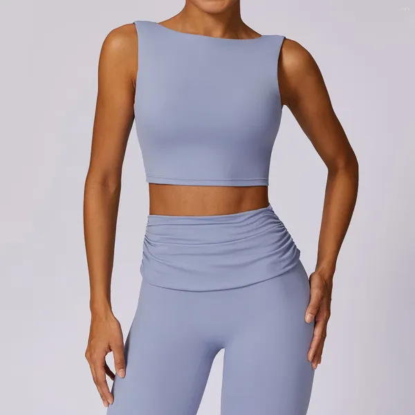 Chemises actives soutien-gorge de Sport Sexy femmes gilet de Yoga en tricot côtelé col rond athlétique haut court sans couture élastique Push Up sous-vêtements sans coussinet