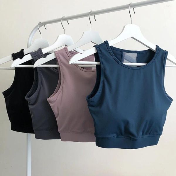 Chemises actives sans manches Pilates hauts rembourrage Yoga vêtements d'entraînement dames Lycra Gym haut femmes Fitness Rashguard jaune blanc violet gris noir