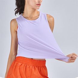 Camisas activas Color sólido Mujeres Sin mangas Camisa de yoga Fitness Deportes Crop Top Tanque suelto Tallas grandes Camiseta elástica Gimnasio Entrenamiento Ropa deportiva