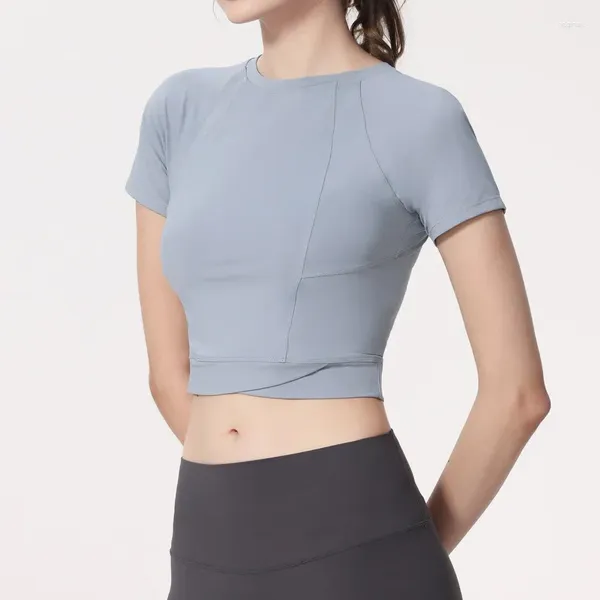 Chemises actives Été Révéler Ventre Squeeze Vêtements De Fitness Femme En Cours D'exécution Vêtements À Séchage Rapide Sport À Manches Courtes T-shirt Serré Dessus De Yoga Femmes