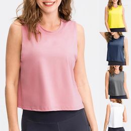 Camisas activas Summer Sexy Crop Top Sport Fitness Tank de yoga para mujeres Camiseta de entrenamiento de gimnasio de color sólido seco rápido S-XXL