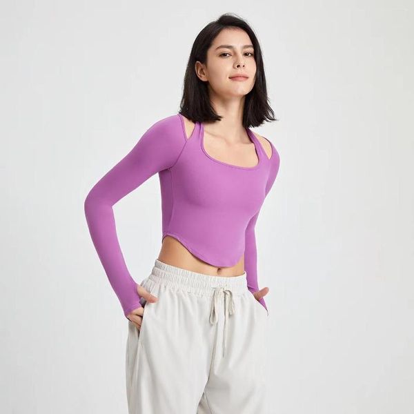 Camisas activas TaoBo Otoño Invierno Mujer Yoga Top Traje de fitness de manga larga con sujetadores Cojín y cubierta para los dedos Camisa corta para gimnasio Ropa deportiva