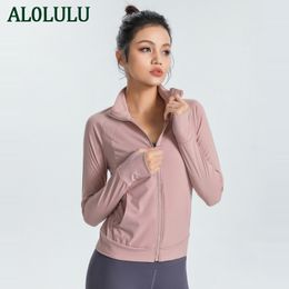 Chemises actives T-shirts AL0LULU Veste de sport Tenues de yoga Femmes Haut de course Fermeture éclair Slim Ajusté à manches longues Vêtements de fitness Fille Nouvelle mode Gym Manteau rose