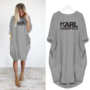 Actieve shirts T -stukken Casual jurken vrouwen losse jurken Karl Letter Print Plus size kledingjurk
